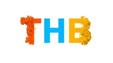 ISO code currency THB from letters of different colors appears behind small Video stock 89330312