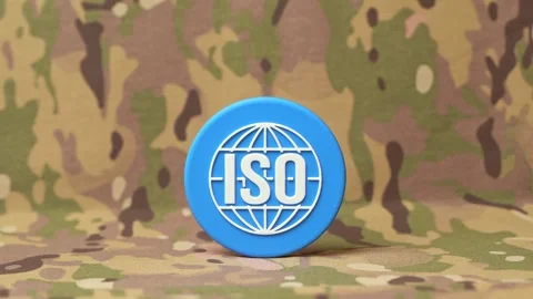 ISO on a military background. Standardization of products manufactured for Stock Footage 342813503