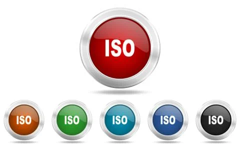 Iso round glossy icon set, colored circle metallic design internet buttons Stock Illustration