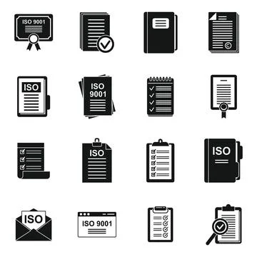 Iso standard icons set simple . Certified quality Stock Illustration