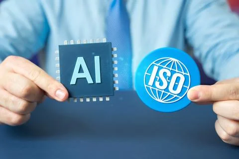 ISO standardization of AI tools and products. Certification compliance and qu Foto stock