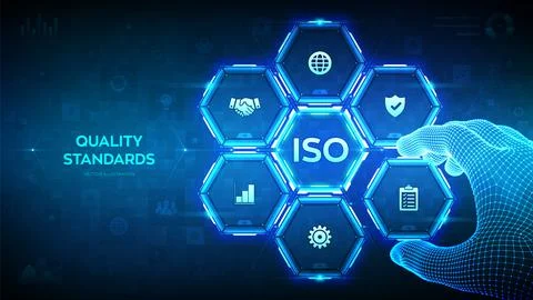 ISO standardization certification. Quality control. Quality standards contr.. Stock Illustration