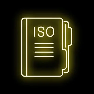 Iso standards document neon glow icon Stock Illustration