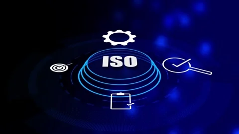 ISO standards quality digital content. Gear icon, business marketing conten.. Stock Footage 293482594