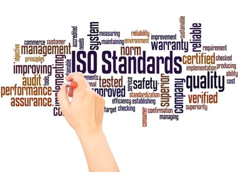 ISO Standards word cloud hand writing concept Stock Photos