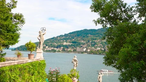 Isola Bella garden and Stresa. Stock Footage