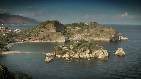 Isola bella, a small island near Taormina, Sicily Stock Footage