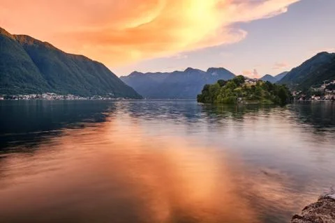 Isola Comacina at sunset Stock Photos