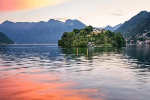 Isola Comacina at sunset Stock Photos