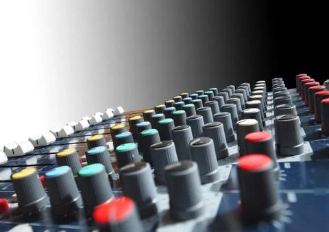 Isolate of analog equalizer for sound mixer with round button and line button Stock Photos
