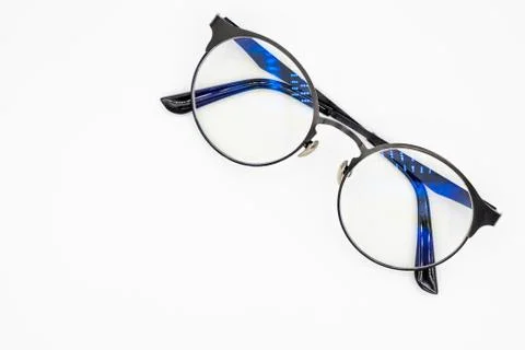 Isolate black glasses on white in the light. Stock Photos