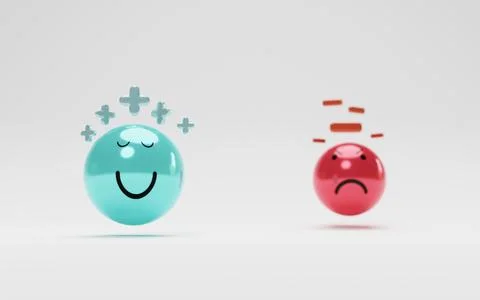 Isolate of blue smile face with plus sign and red angry with minus sign for.. Stock Illustration
