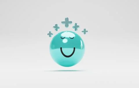 Isolate of blue smile face with plus sign for positive thinking mindset and.. Stock Illustration