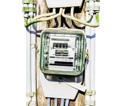 Isolate electricity meter reading on white background, Meter measuring instru Foto stock