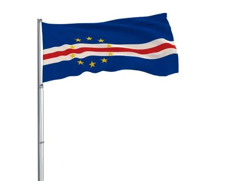 Isolate flag of Cape Verde on a flagpole fluttering in the wind on white Stock Illustration