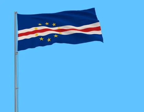 Isolate flag of Cape Verde on a flagpole fluttering in the wind on a blue sky Stock Illustration