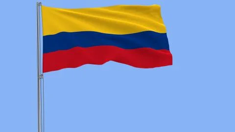 Isolate flag of Colombia on a flagpole fluttering in the wind on blue Stock Illustration