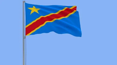 Isolate flag of Democratic Republic of the Congo on a flagpole fluttering Illustration