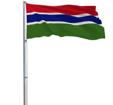 Isolate flag of Gambia on a flagpole fluttering in the wind on a white Illustration