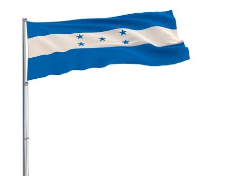 Isolate flag of Honduras on a flagpole fluttering in the wind on white Illustration