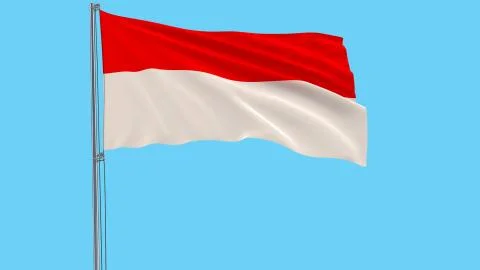 Isolate flag of Indonesia on a flagpole fluttering in the wind on a blue Stock Illustration