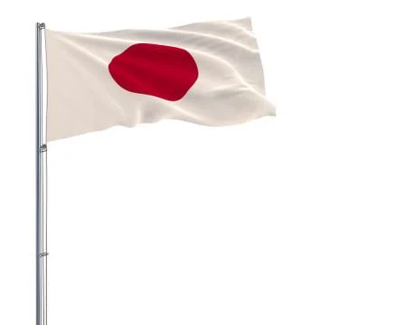 Isolate flag of Japan on a flagpole fluttering in the wind on a white Stock Illustration