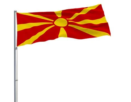 Isolate flag of Macedonia on a flagpole fluttering in the wind on a white Illustration