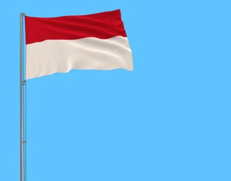 Isolate flag of Monaco on a flagpole fluttering in the wind on a blue backgro Illustration