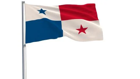 Isolate flag of Panama on a flagpole fluttering in the wind on a white Stock Illustration