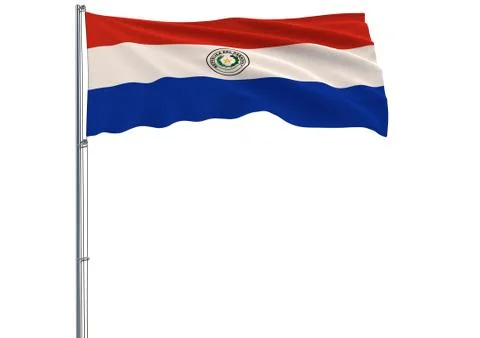 Isolate flag of Paraguay on flagpole fluttering Stock Illustration