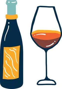 Isolate a glass of wine and a bottle of wine flat style on background Stock Illustration