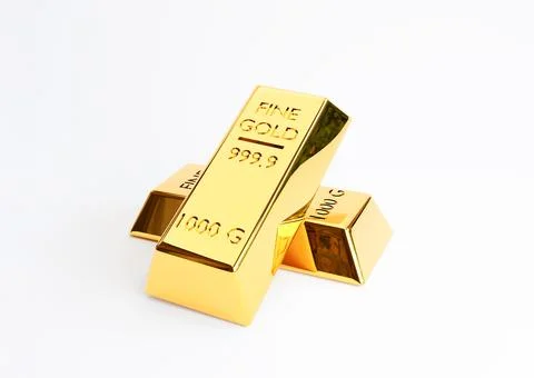 Isolate of gold bar on white background for economy financial concept by 3d.. Stock Illustration