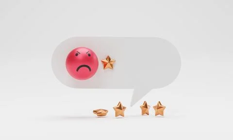 Isolate of golden one star inside message box with sadness face , Customer .. Ilustración de archivo