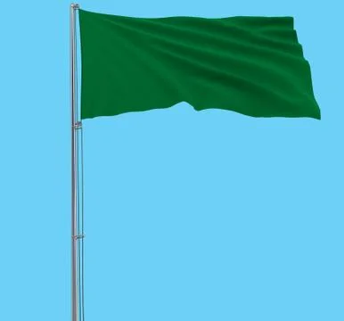 Isolate green flag on a flagpole fluttering in the wind on a blue background Stock Illustration