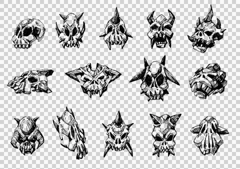 Isolate Hand Drawn Fantasy Skull Design Stock Illustration