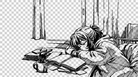 Isolate Hand drawn ink brush line art illustration of a student sleeping. Illustration