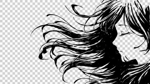 Isolate Hand drawn ink brush line art illustration of a beautiful girl. Stock-Illustration