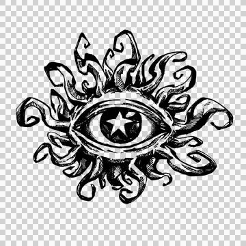 Isolate Hand Drawn Ornamental Eye with Mystical Decorative Elements Stock Illustration