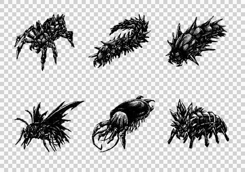 Isolate Hand drawn spiked dark fantasy insects Ilustración de archivo