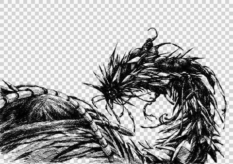 Isolate A high-detail hand-drawn ink sketch featuring a surreal spiky organi Stock Illustration