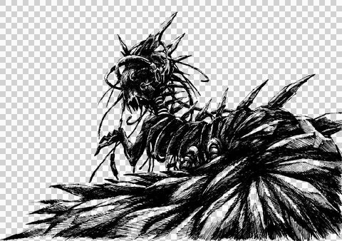 Isolate High-detailed hand-drawn ink line art illustration of a biomechanica Stock-Illustration
