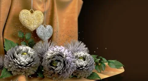 Isolate holiday and wedding background with chrysanthemum  jewelry and fabric Stock Illustration