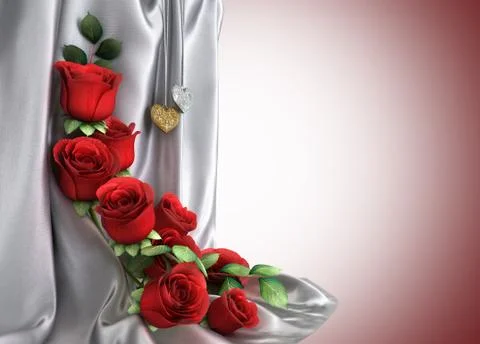 Isolate holiday background with roses, jewellery and fabric Stock Illustration