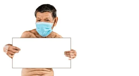 Isolate image and clipping path of an poor Asian man wearing a mask Stock Photos