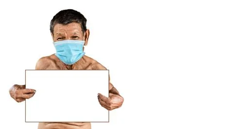 Isolate image and clipping path of an poor Asian man wearing a mask Stock Photos