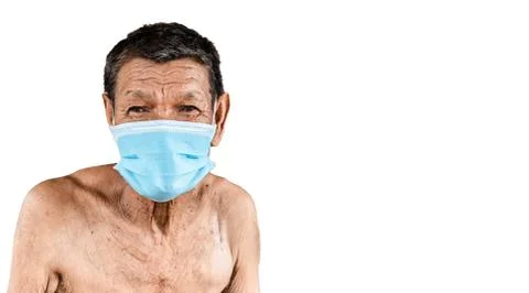 Isolate image and clipping path of an poor Asian man wearing a mask Stock Photos
