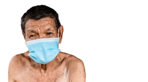 Isolate image and clipping path of an poor Asian man wearing a mask Stock Photos