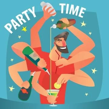 Isolate multi-armed bartender preparing cocktail Stock Illustration