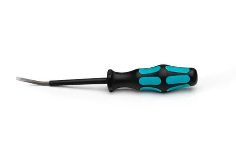 Isolate. Screwdriver with a black handle and a bent head on a white backgroun Stock Photos