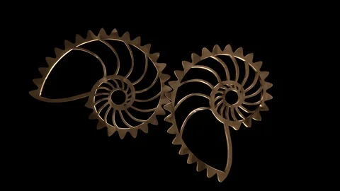 Isolate spiral metallic gears rotating on the black background Stock Footage
